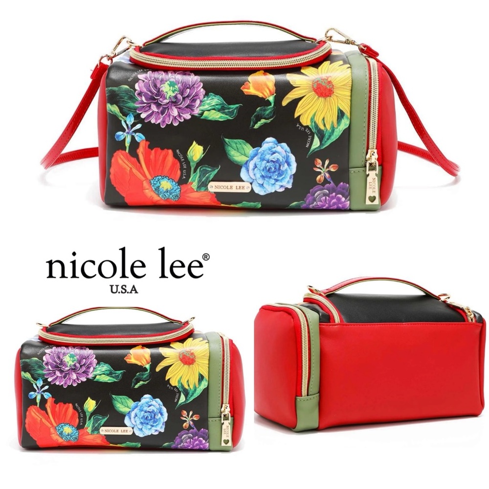 NICOLE LEE-LARGE CONVERTIBLE COSMETIC & BRUSH BAG w/Strap-Be My Valentine-NWT